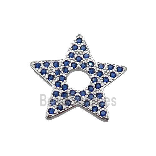 copper star pendant pave blue zircon, platinum plated