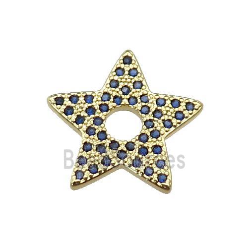 copper star pendant pave blue zircon, gold plated