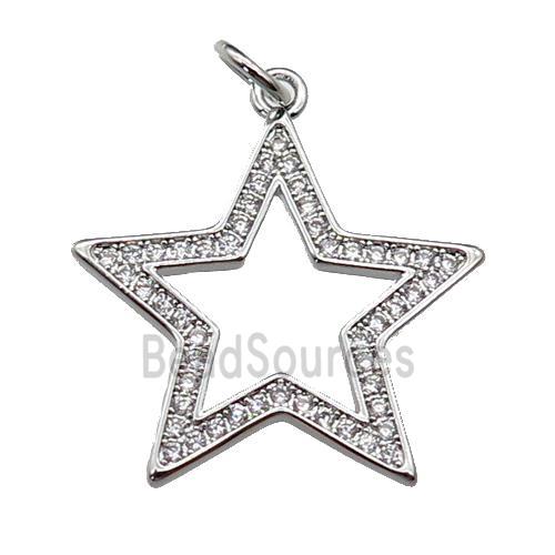 copper star pendant pave zircon, platinum plated