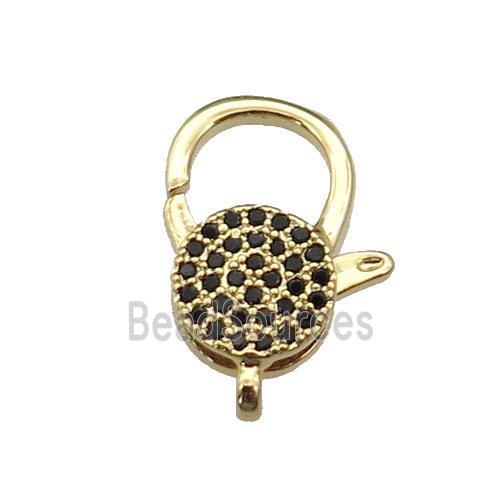 copper Lobster Clasp pave zircon, gold plated