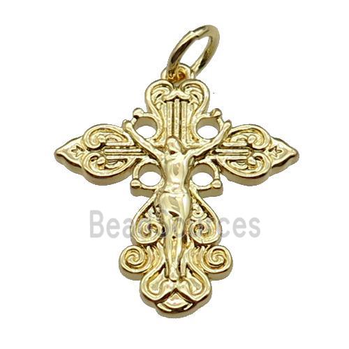 copper crucifix cross pendant, jesus, gold plated