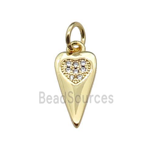 copper dart heart pendant pave zircon, gold plated