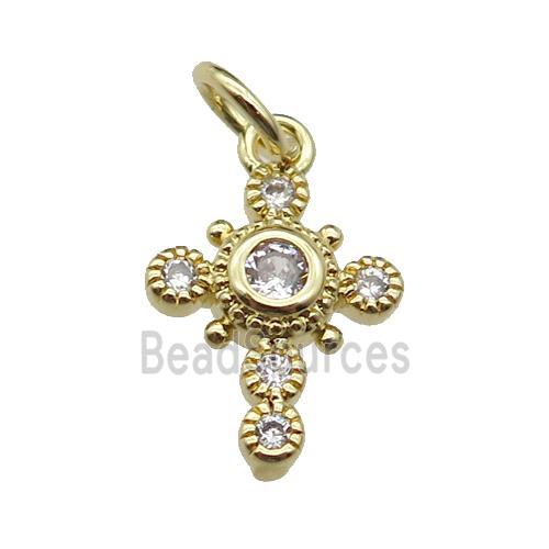 copper cross pendant pave zircon, gold plated