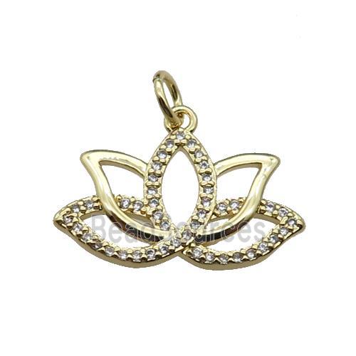 copper Lotus pendant pave zircon, gold plated