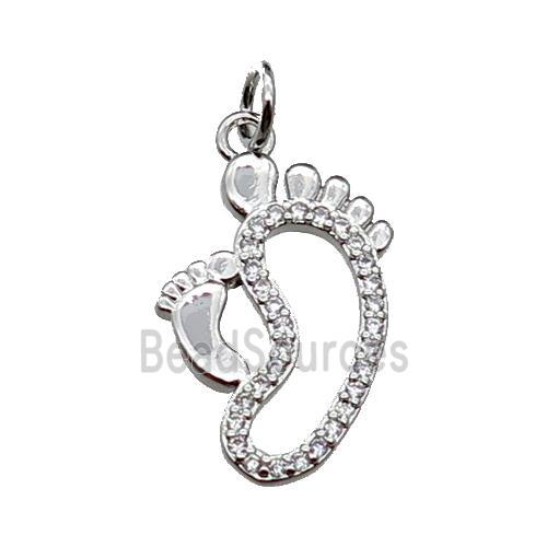 copper babyfeet pendant pave zircon, platinum plated