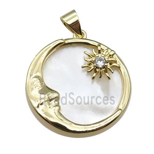 copper Moon pendant pave shell zircon, gold plated