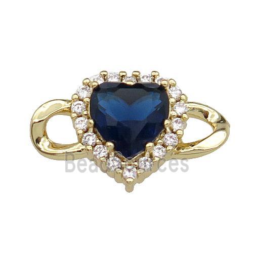 copper Heart connector pave blue zircon, gold plated