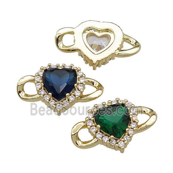 copper Heart connector pave zircon, mixed, gold plated