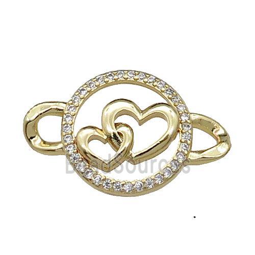 copper Heart connector pave zircon, gold plated