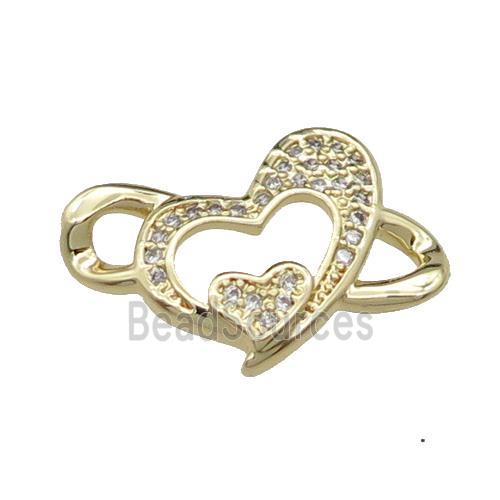 copper Heart connector pave zircon, gold plated