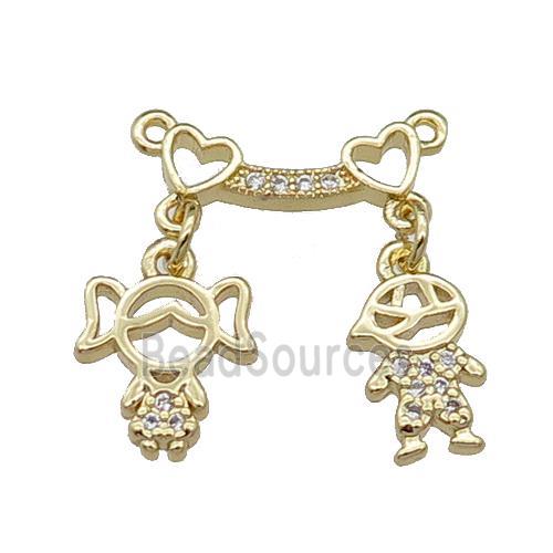 copper boygirl charm pendant pave zircon, gold plated