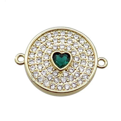 copper circle heart connector pave zircon, gold plated