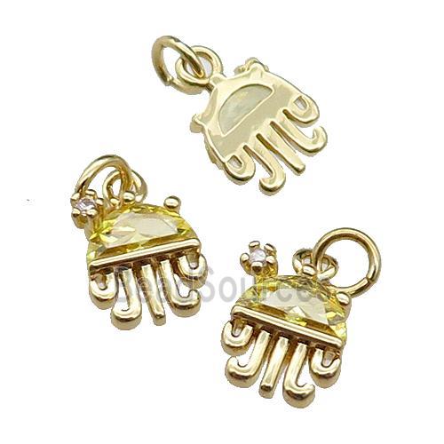 copper Octopus pendant pave olive zircon, gold plated