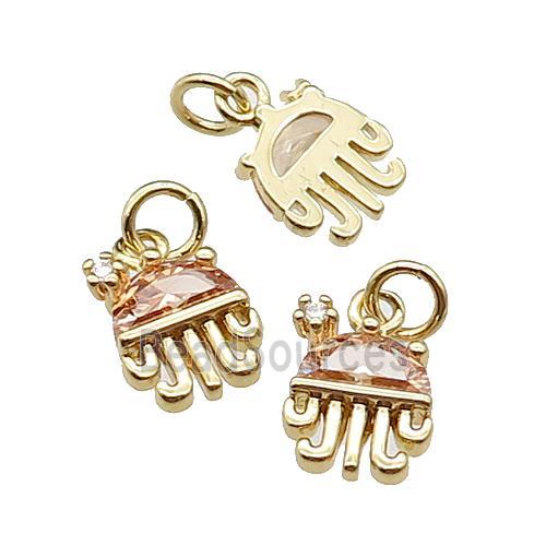 copper Octopus pendant pave champagne zircon, gold plated