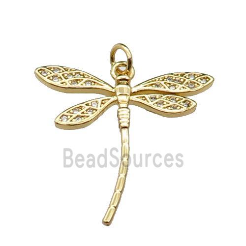 copper dragonfly pendant pave zircon, gold plated