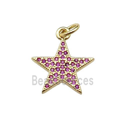 copper star pendant pave hotpink zircon, gold plated