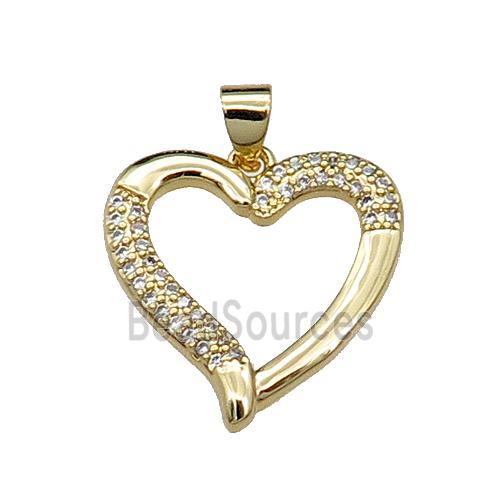 copper heart pendant pave zircon, gold plated