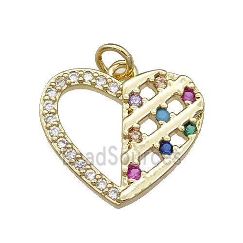 copper heart pendant pave zircon, gold plated