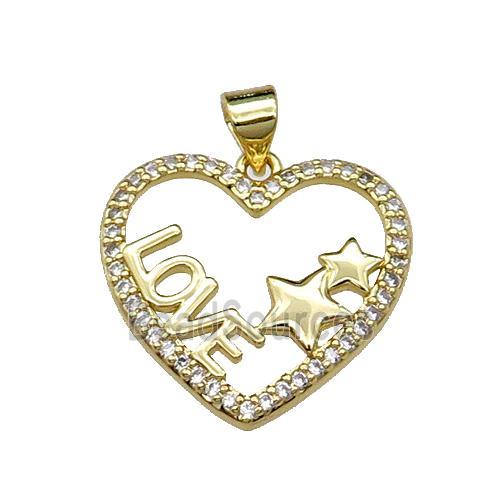 copper Heart pendant pave zircon, LOVE, gold plated