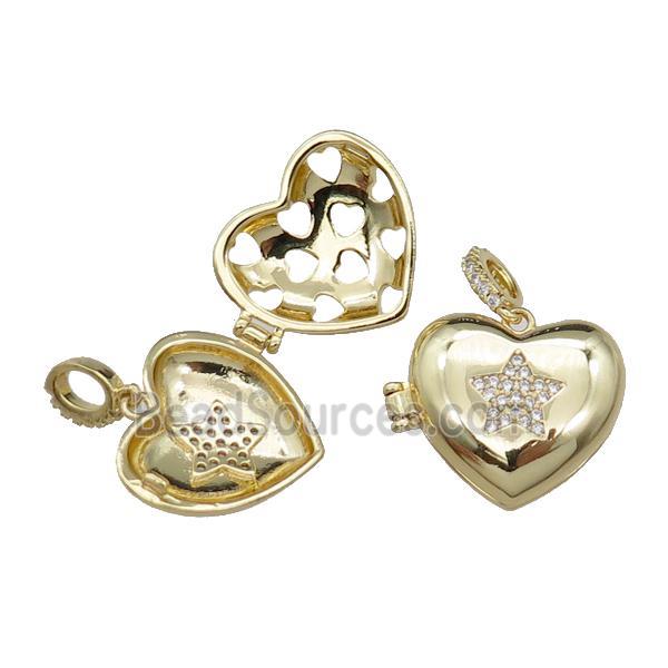 copper Heart wishbox pendant pave zircon, star, gold plated