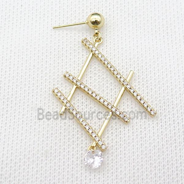 copper Stud Earring pave zircon, gold plated