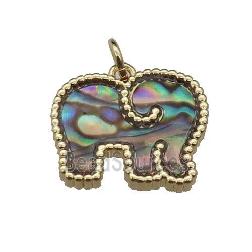 copper Elephant pendant pave abalone shell, gold plated