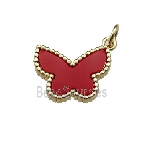 copper Butterfly pendant pave red stone, gold plated