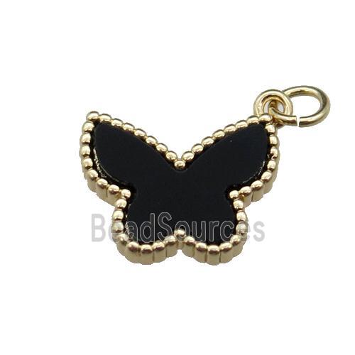 copper Butterfly pendant pave black stone, gold plated