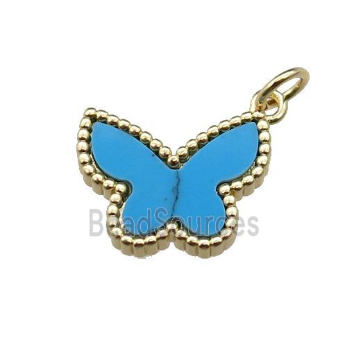 copper Butterfly pendant pave Turquoise, gold plated