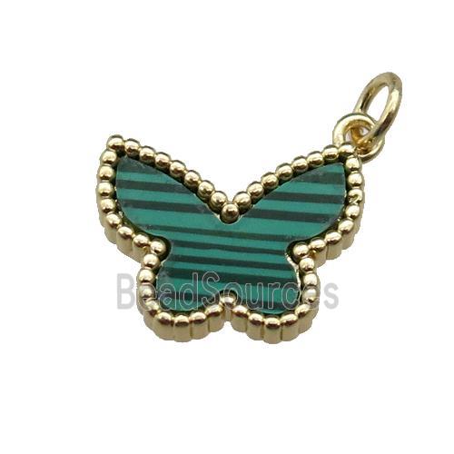 copper Butterfly pendant pave malachite, gold plated