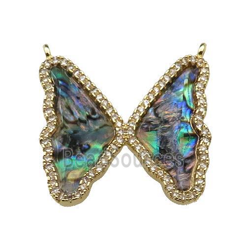 copper Butterfly pendant pave abalone shell, zircon, 2loops, gold plated