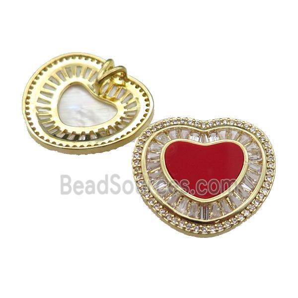 copper heart pendant pave redstone zircon, gold plated