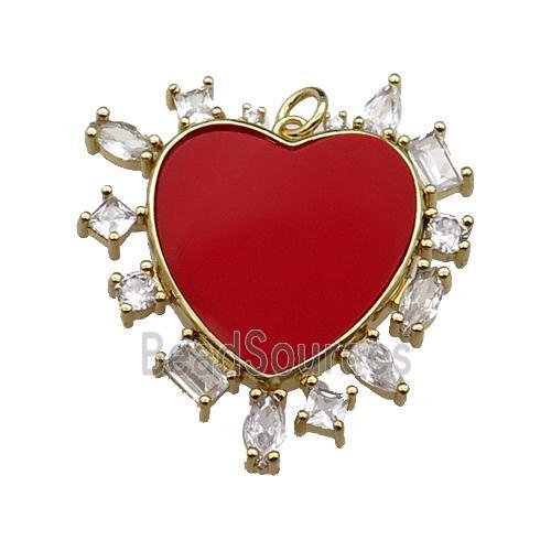 copper heart pendant pave redstone zircon, gold plated