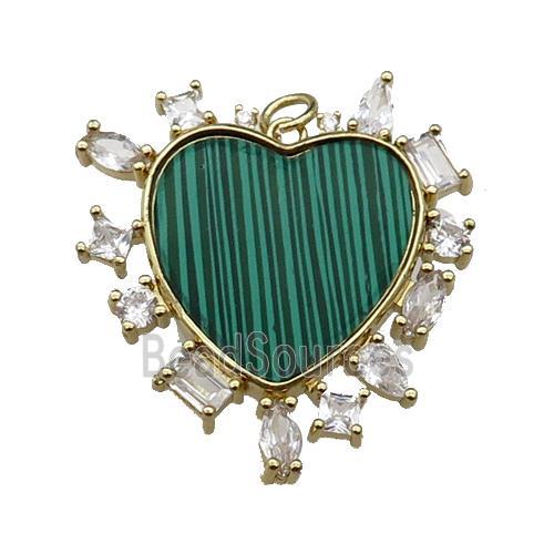 copper heart pendant pave malachite zircon, gold plated