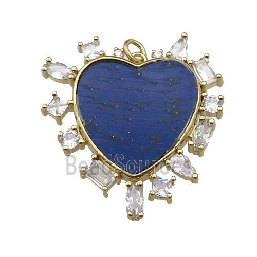 copper heart pendant pave lapis zircon, gold plated