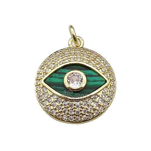 copper circle Eye pendant pave malachite zircon, gold plated