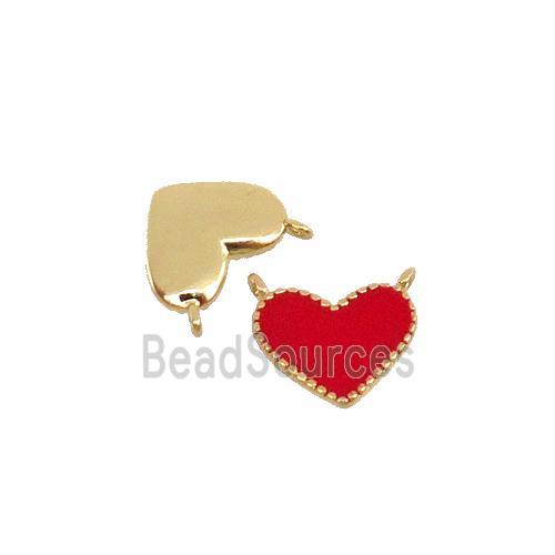 copper Heart pendant with red enamel, 2loops, gold plated