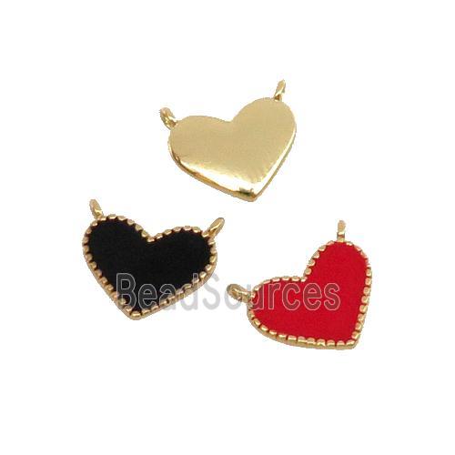 mixed copper Heart pendant with enamel, 2loops, gold plated