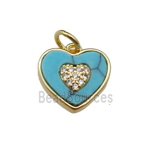 copper Heart pendant pave turquoise zircon, gold plated