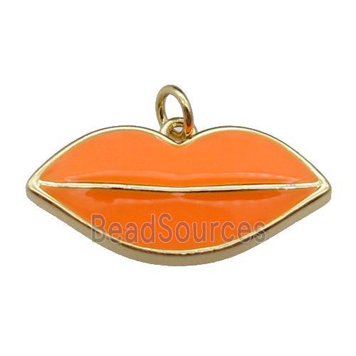 copper Lip pendant, orange enamel, gold plated