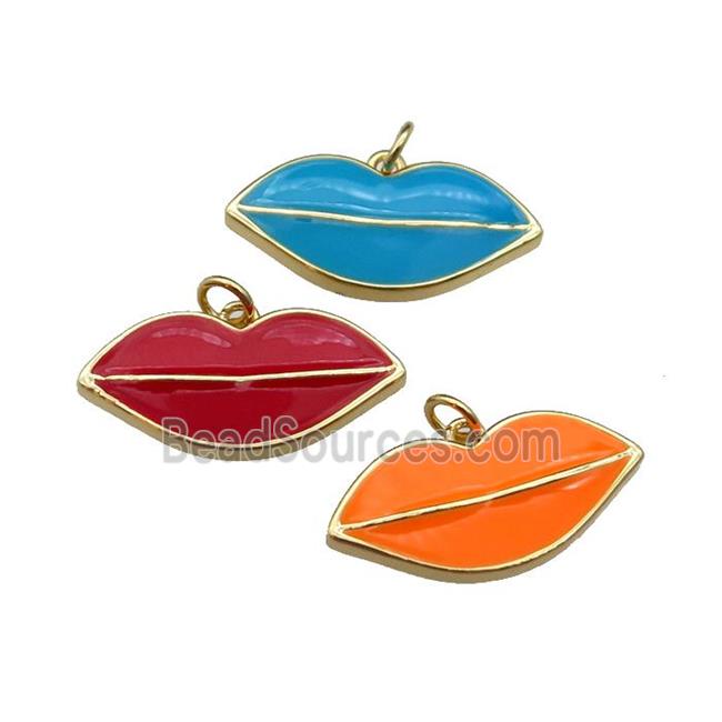 mix copper Lip pendant, enamel, gold plated