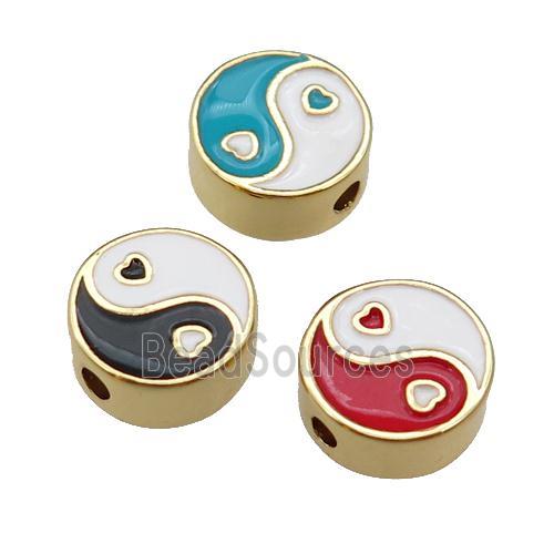 mix copper Taichi Beads black enamel, yinyang, gold plated