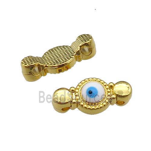 copper Evil Eye connector with white enamel, gold plated