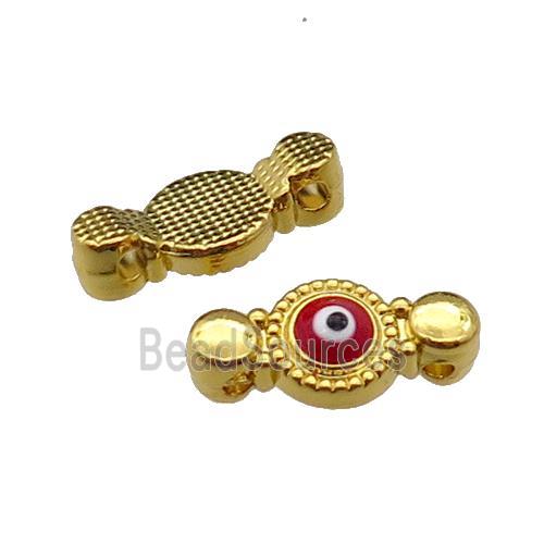 copper Evil Eye connector with red enamel, gold plated