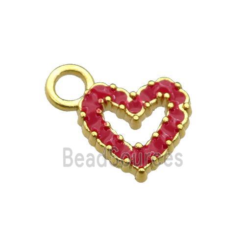 copper Heart pendant with red enamel, gold plated