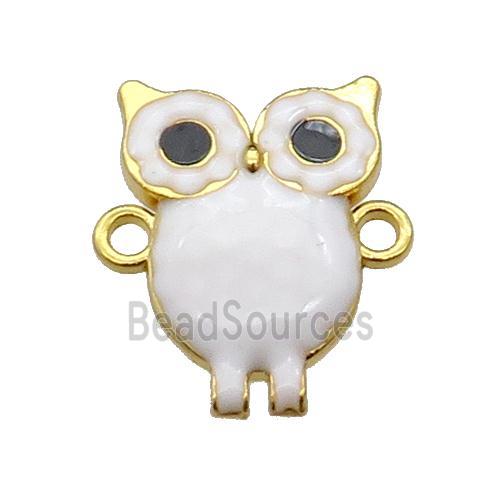 copper Owl charm connector with white enamel, gold plated