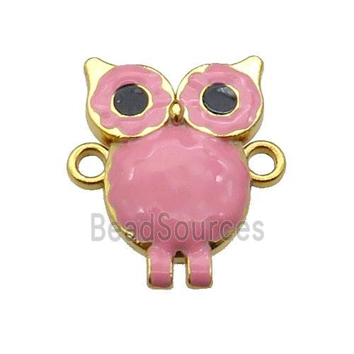 copper Owl connector with pink enamel, gold plated