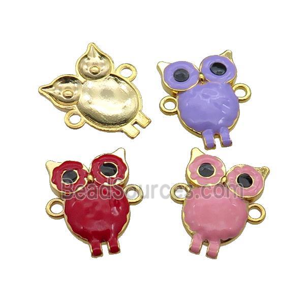 mix copper Owl charm connector with enamel, gold plated