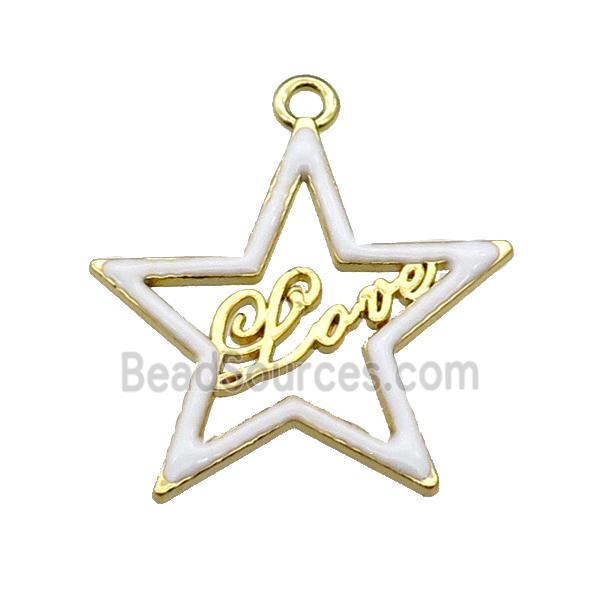 copper Star pendant with white enamel, LOVE, gold plated