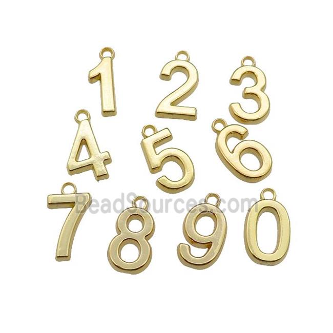 mix copper Number pendant, charm, gold plated